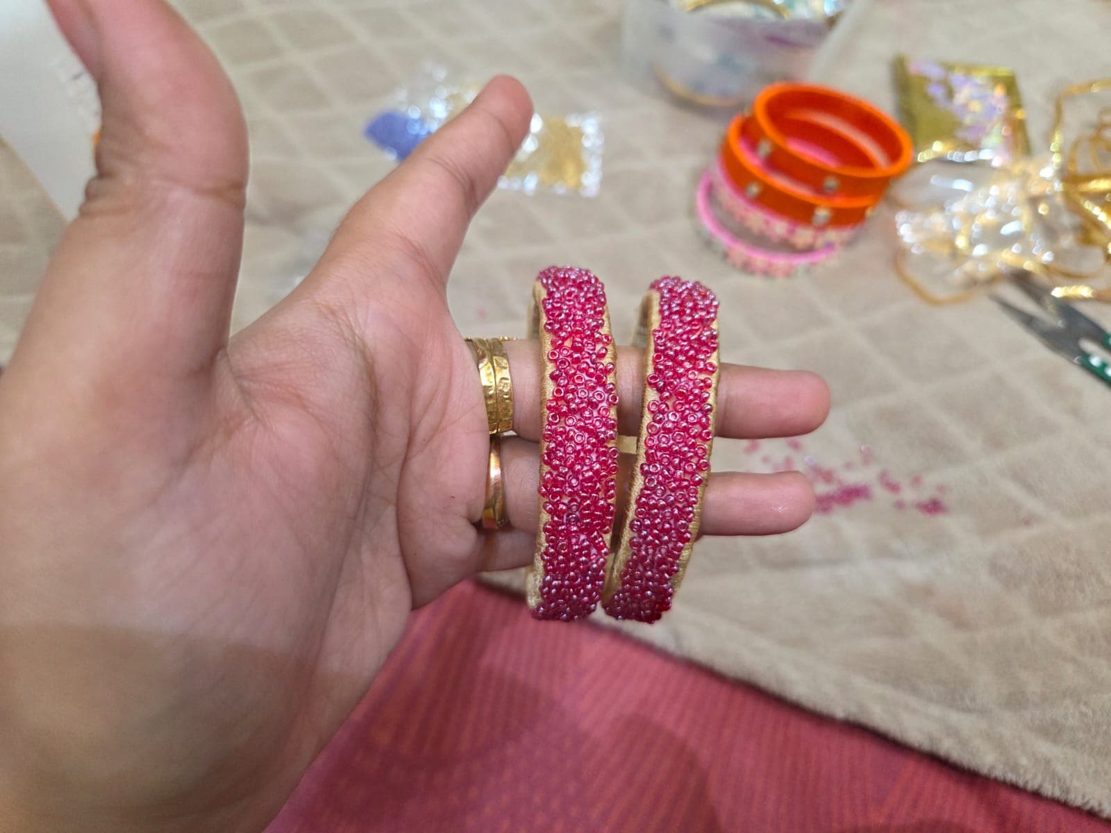 Pink Beaded Bangles (Set of 2)
