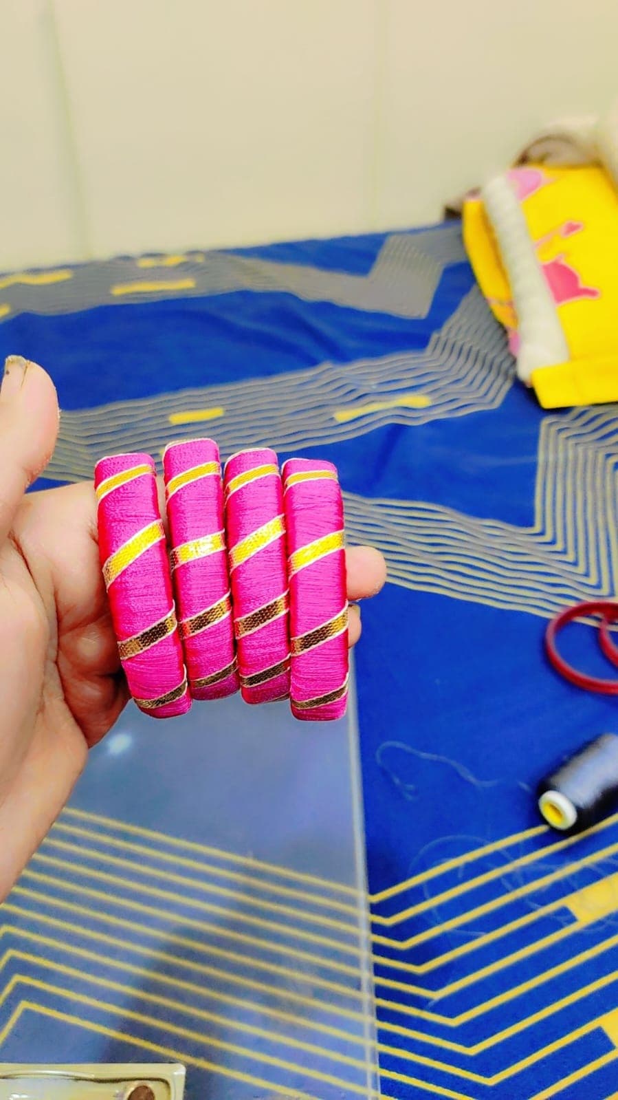 Pink Gold Stripe Bangles (Set of 4)