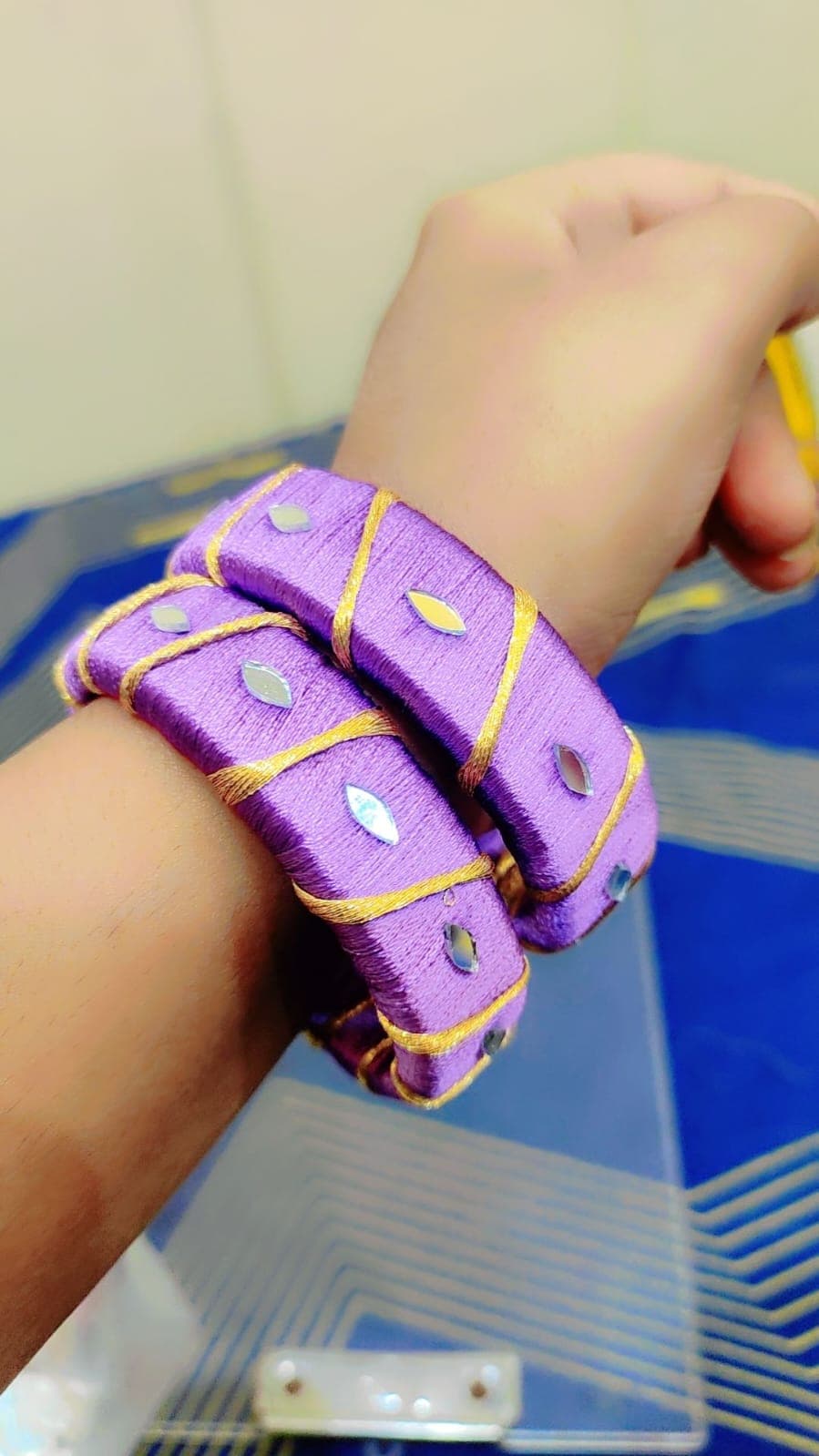 Purple Mirror Work Bangles (Set of 2)